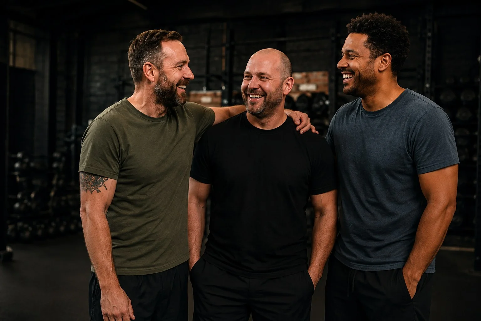 Three ordinary blokes supporting one another